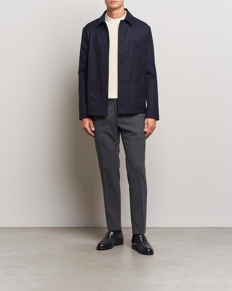 Uomini | Pantaloni | Incotex | Silm Fit Washable Flannel Trousers Dark Grey