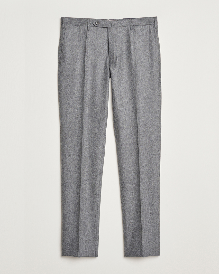 Uomini | Pantaloni | Incotex | Slim Fit Carded Flannel Trousers Grey Melange