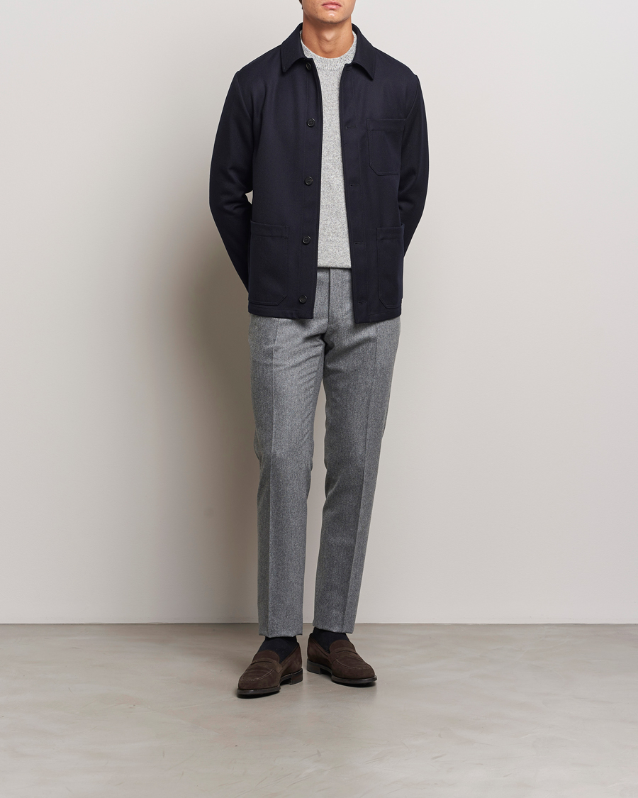 Uomini | Pantaloni | Incotex | Slim Fit Carded Flannel Trousers Grey Melange