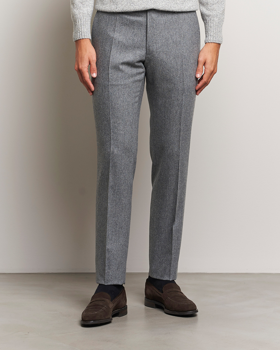 Uomini | Pantaloni | Incotex | Slim Fit Carded Flannel Trousers Grey Melange