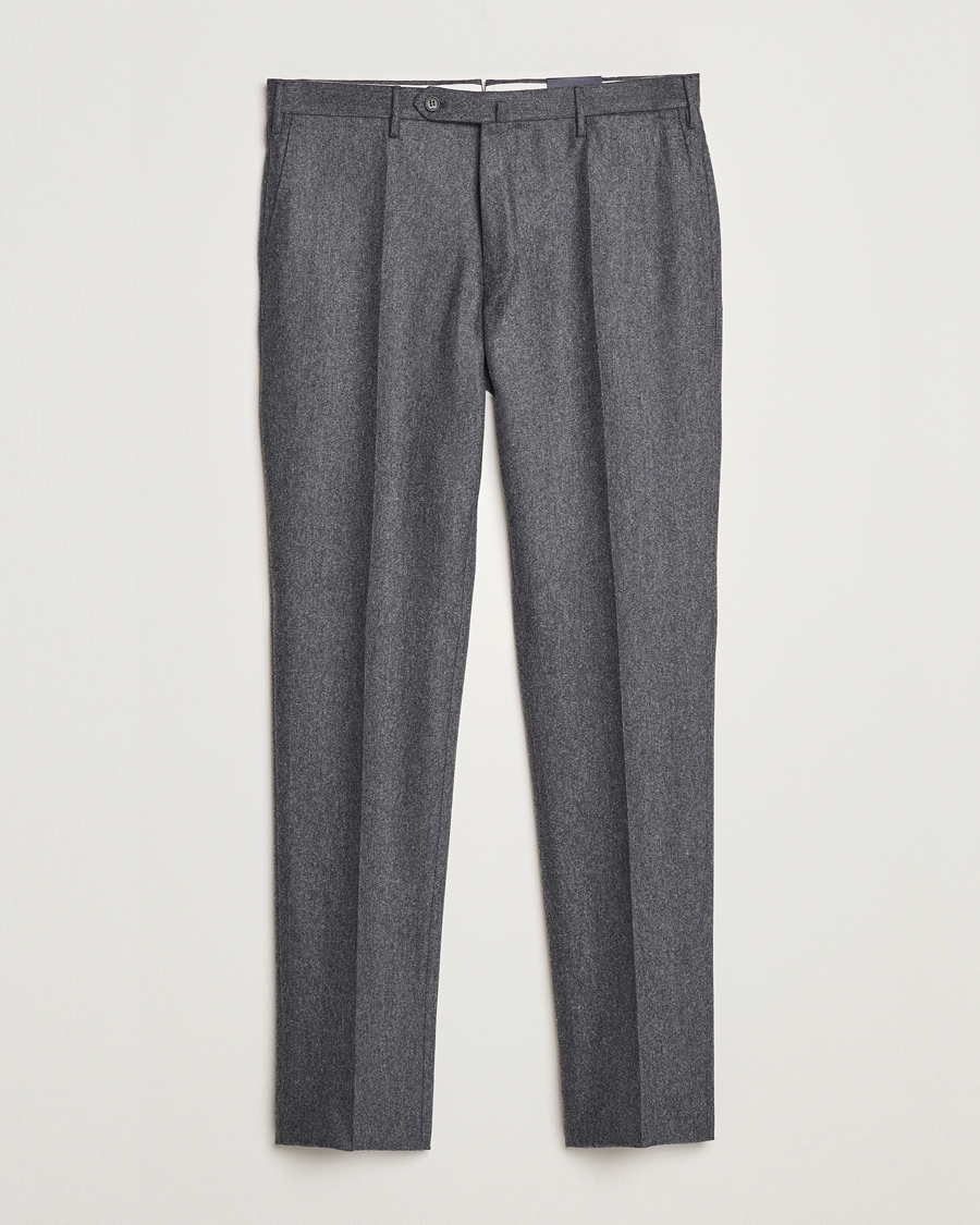 Uomini | Pantaloni | Incotex | Slim Fit Carded Flannel Trousers Dark Grey