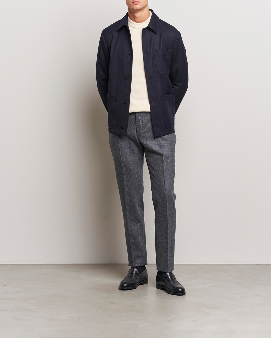Uomini | Pantaloni | Incotex | Slim Fit Carded Flannel Trousers Dark Grey