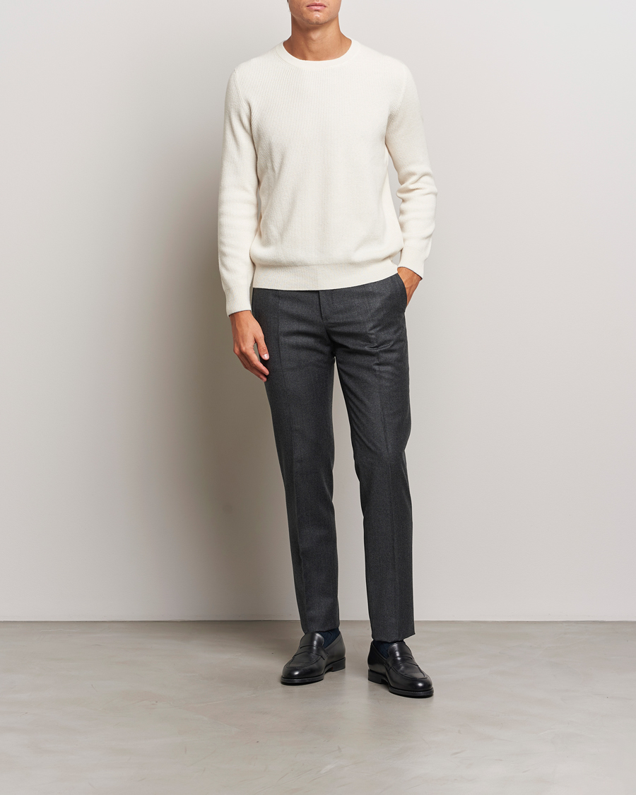 Uomini | Pantaloni | Incotex | Slim Fit Houndstooth Flannel Trousers Light Grey