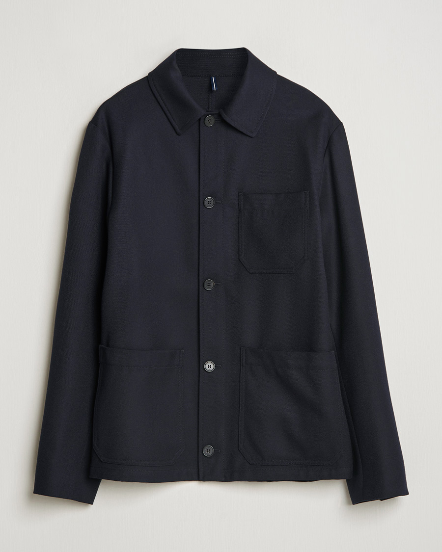 Uomini | Giacche | Incotex | Wool Cover Shirt Jacket Navy