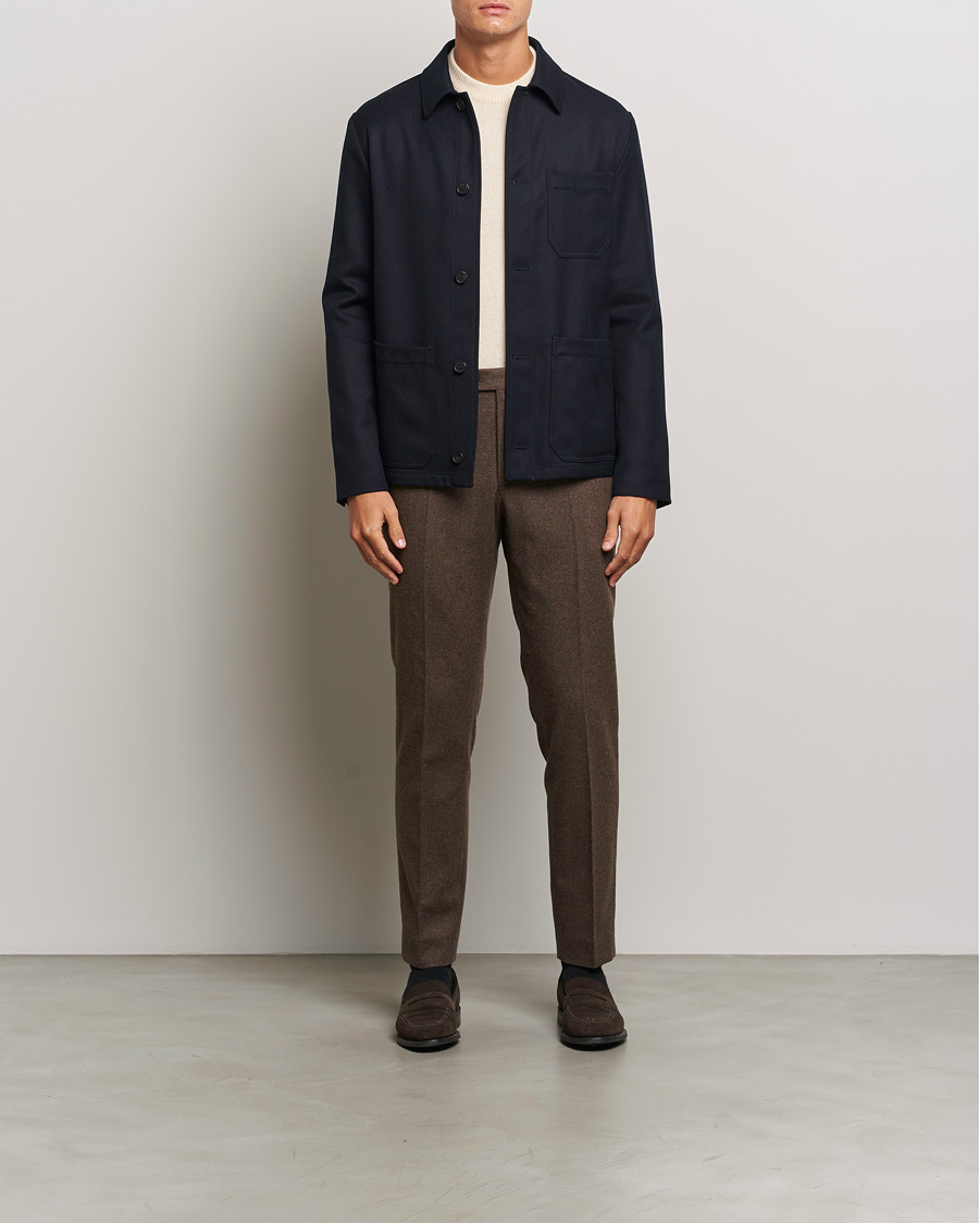 Uomini | Giacche | Incotex | Wool Cover Shirt Jacket Navy