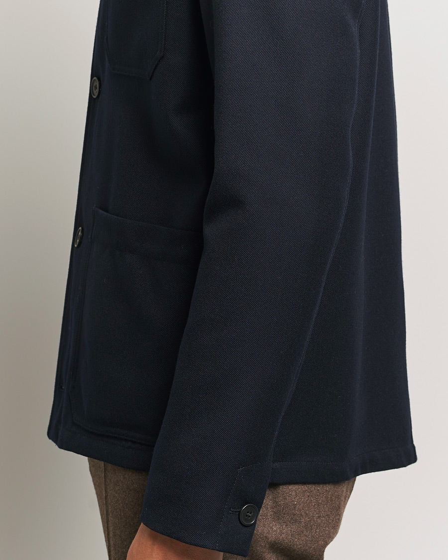 Uomini | Giacche | Incotex | Wool Cover Shirt Jacket Navy
