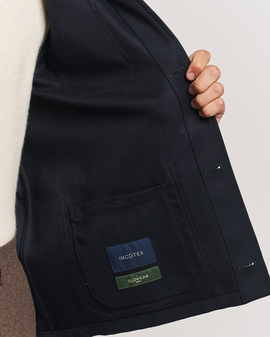 Uomini | Giacche | Incotex | Wool Cover Shirt Jacket Navy