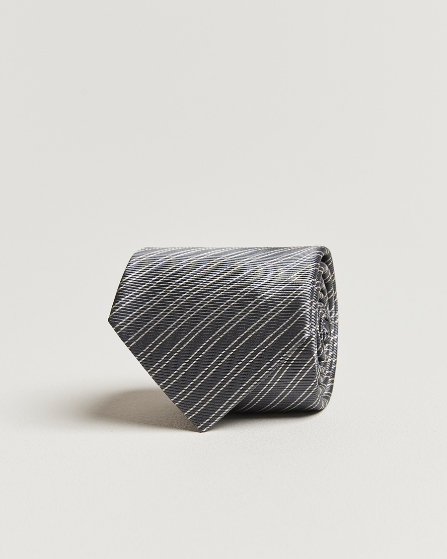 Uomini | Giorgio Armani Striped Silk Tie Steel Grey | Giorgio Armani | Striped Silk Tie Steel Grey