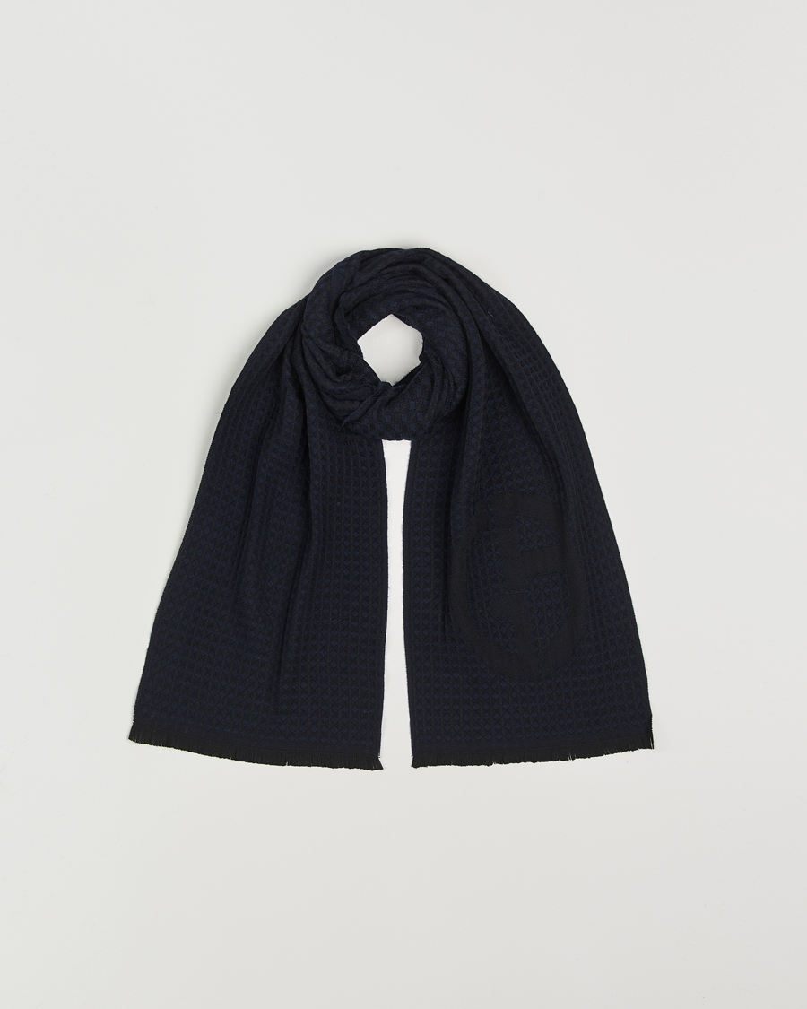 Uomini | Giorgio Armani Wool Waffle Knit Scarf Navy | Giorgio Armani | Wool Waffle Knit Scarf Navy