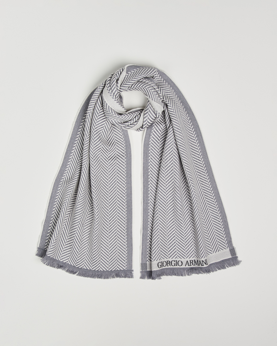 Uomini | Giorgio Armani Wool Chevron Scarf Light Grey | Giorgio Armani | Wool Chevron Scarf Light Grey