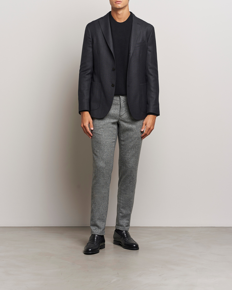 Uomini | Pantaloni | Incotex | Slim Fit Washed Wool Stretch Slacks Light Grey