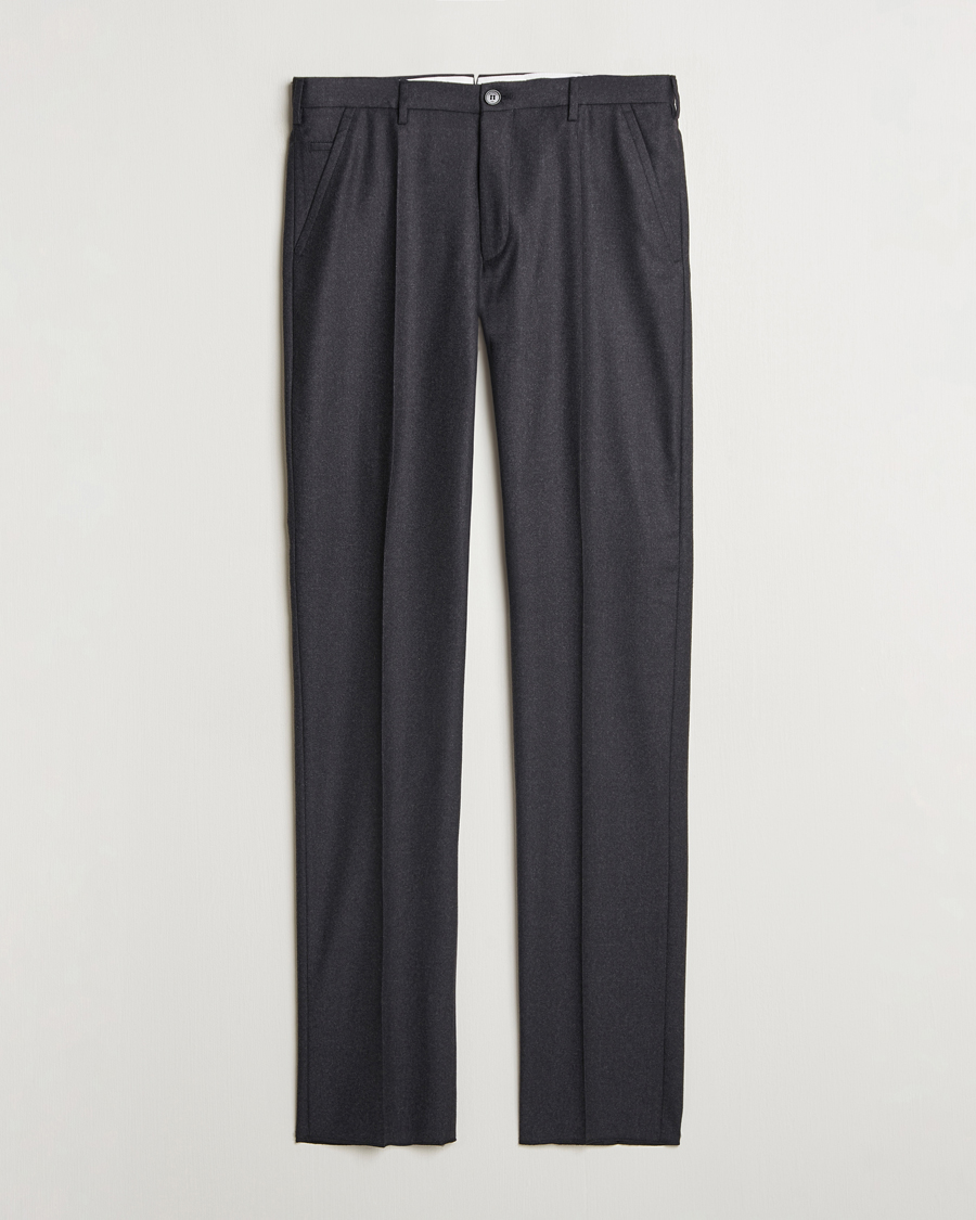 Uomini | Pantaloni | Incotex | Regular Fit Flannel Trousers Charcoal