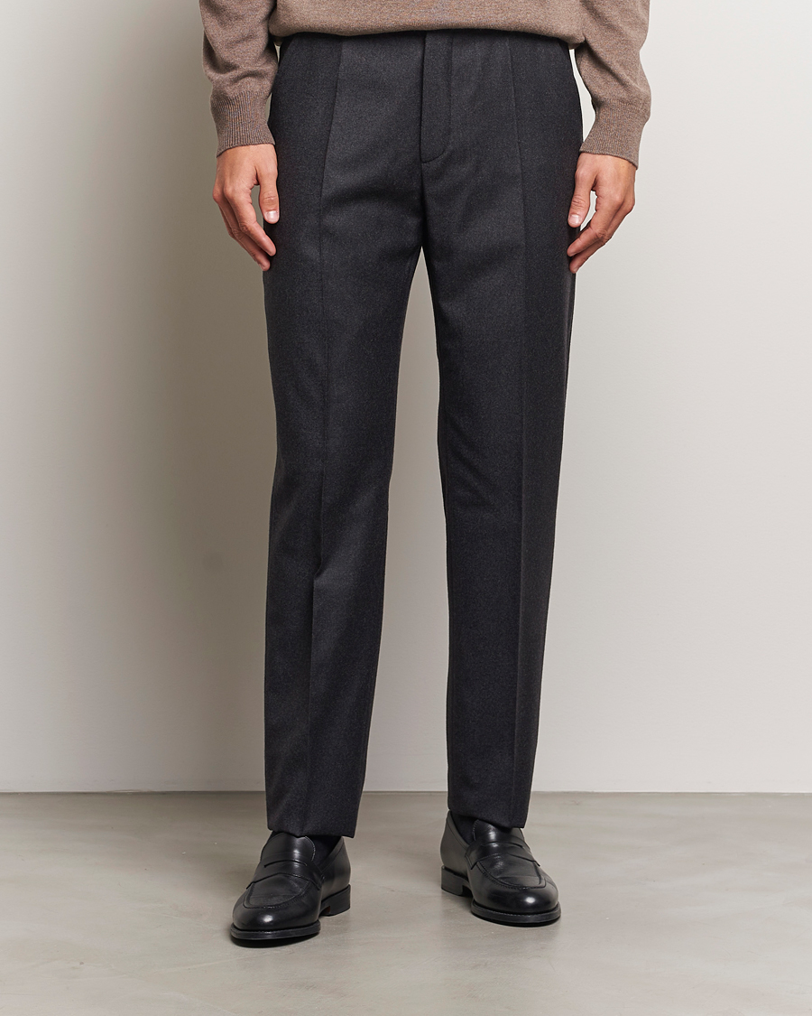 Uomini | Pantaloni | Incotex | Regular Fit Flannel Trousers Charcoal