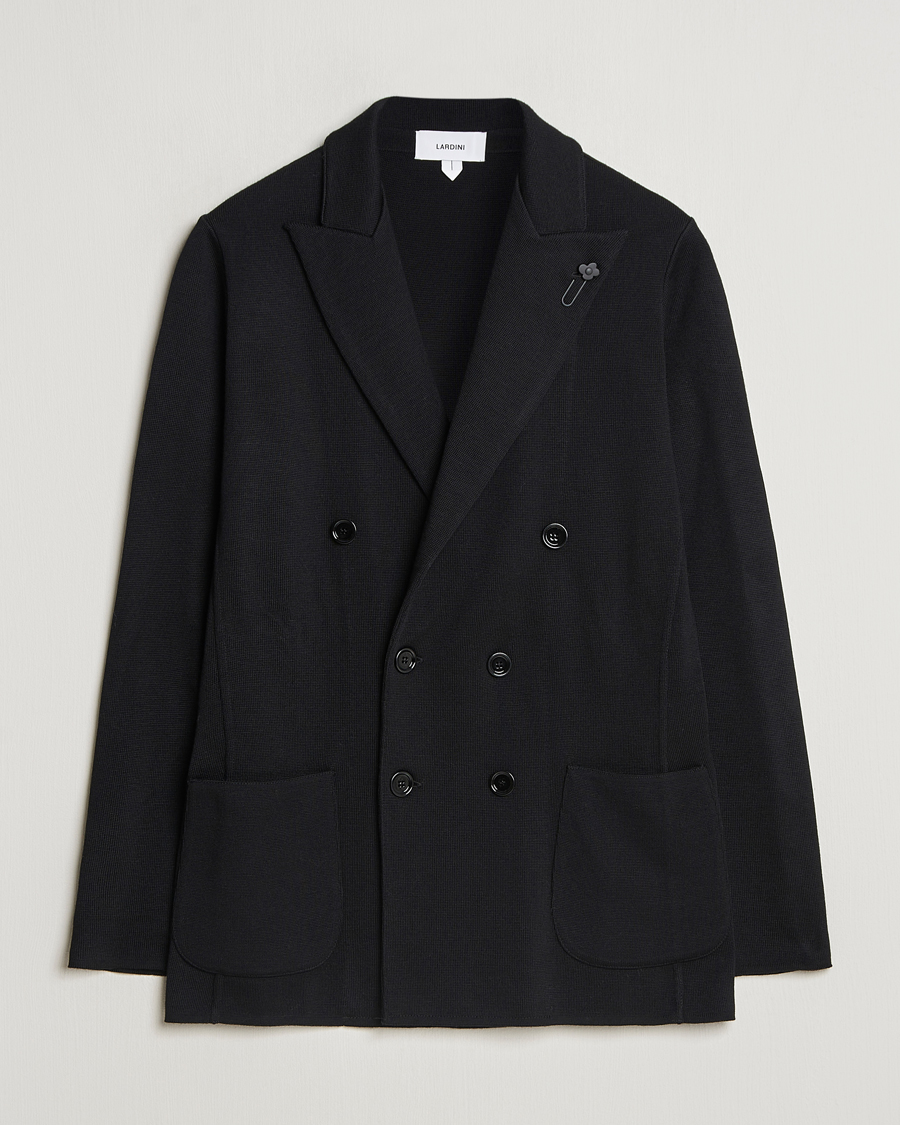 Uomini | Blazers | Lardini | Knitted Double Breasted Wool Blazer Black