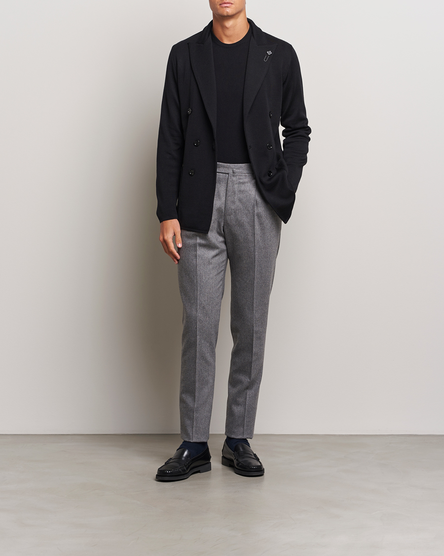 Uomini | Blazers | Lardini | Knitted Double Breasted Wool Blazer Black