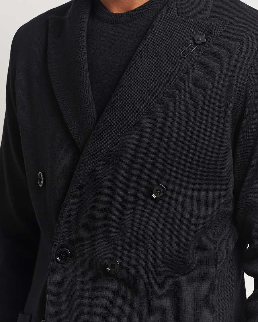 Uomini | Blazers | Lardini | Knitted Double Breasted Wool Blazer Black