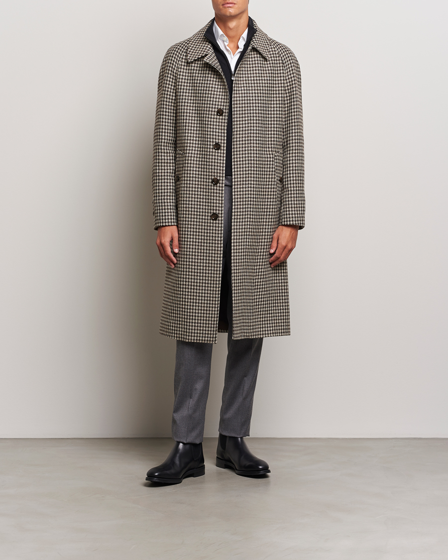 Uomini | Giacche | Lardini | Houndstooth Wool/Cashmere Coat Brown