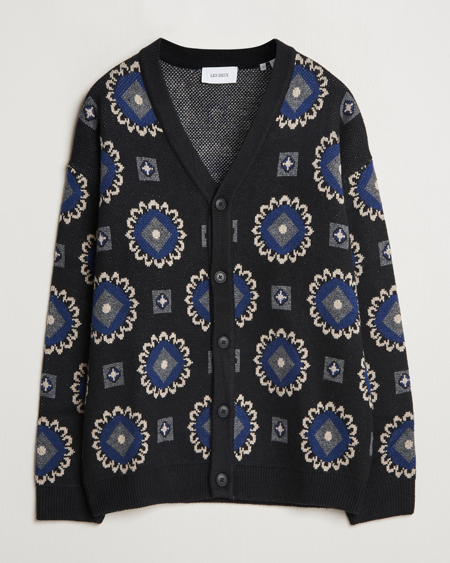 Uomini | Maglieria | LES DEUX | Aro Paisley Cardigan Black/Blueprint