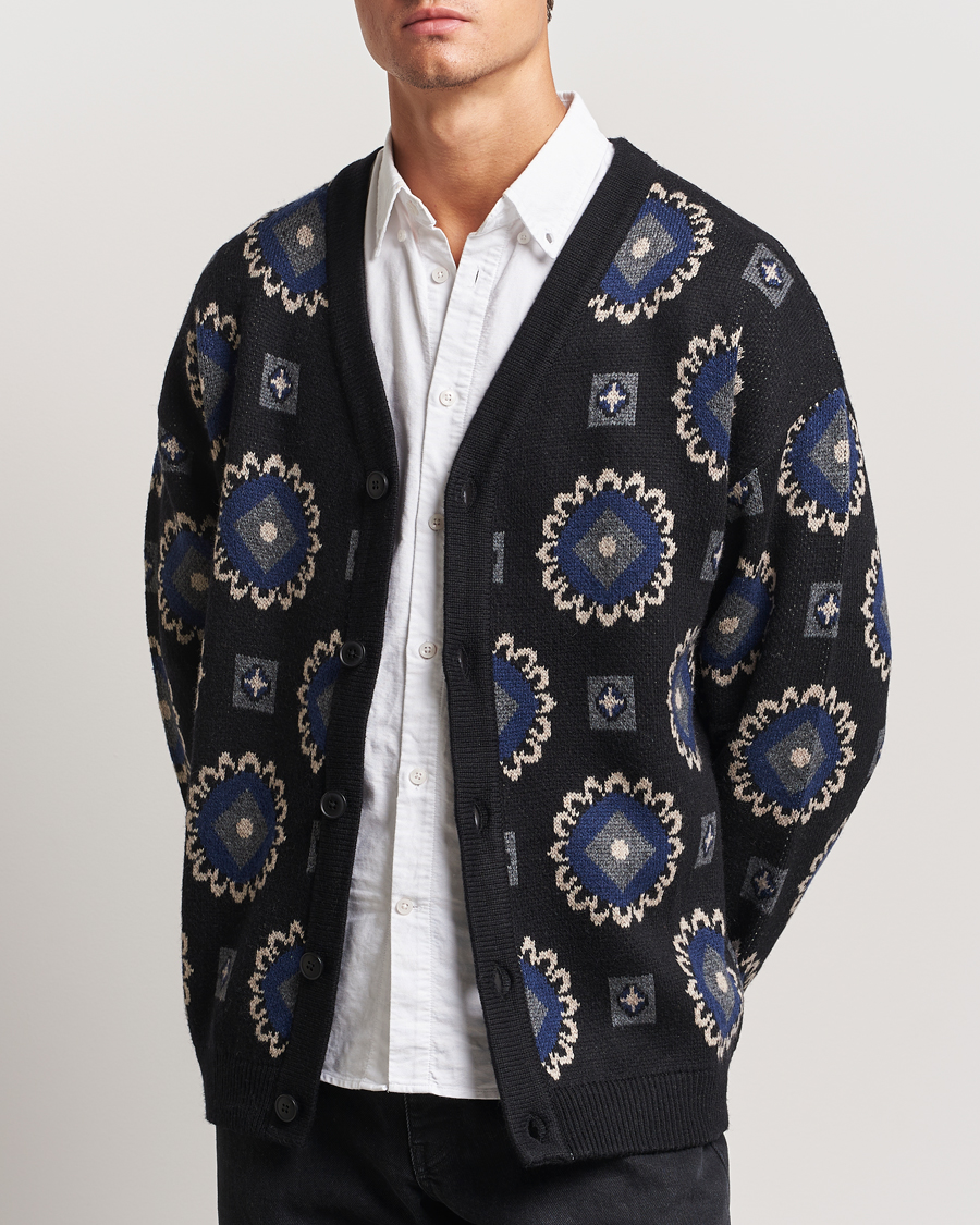 Uomini | Maglieria | LES DEUX | Aro Paisley Cardigan Black/Blueprint
