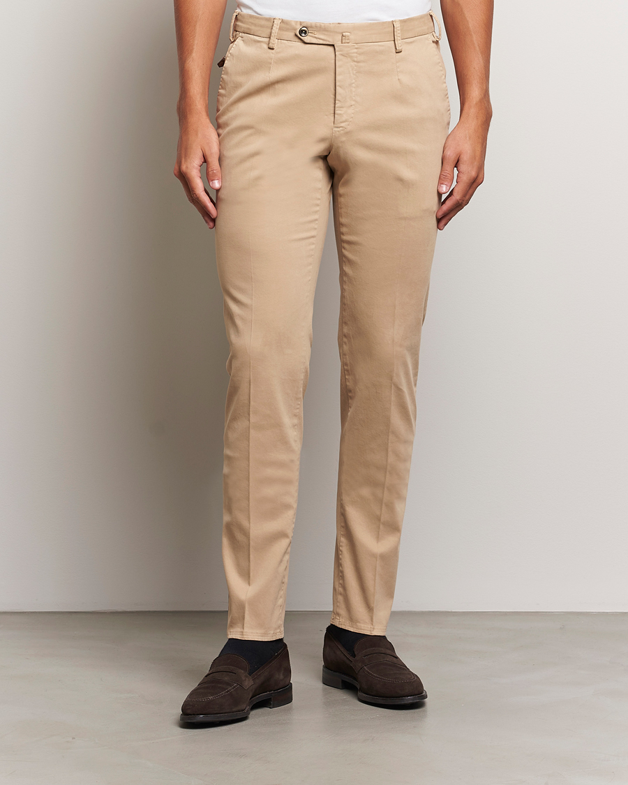 Uomini | Pantaloni | PT01 | Slim Fit Pleated Cotton Trousers Beige
