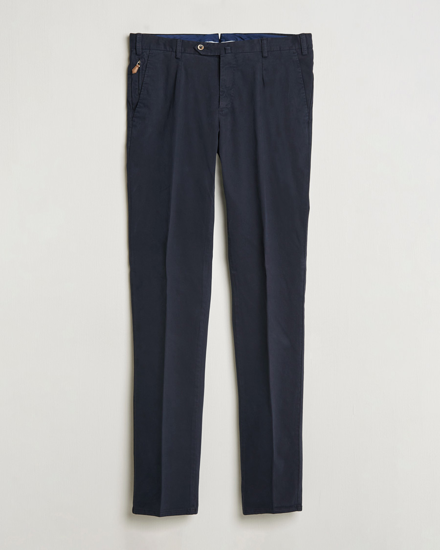 Uomini | Pantaloni | PT01 | Slim Fit Pleated Cotton Trousers Navy