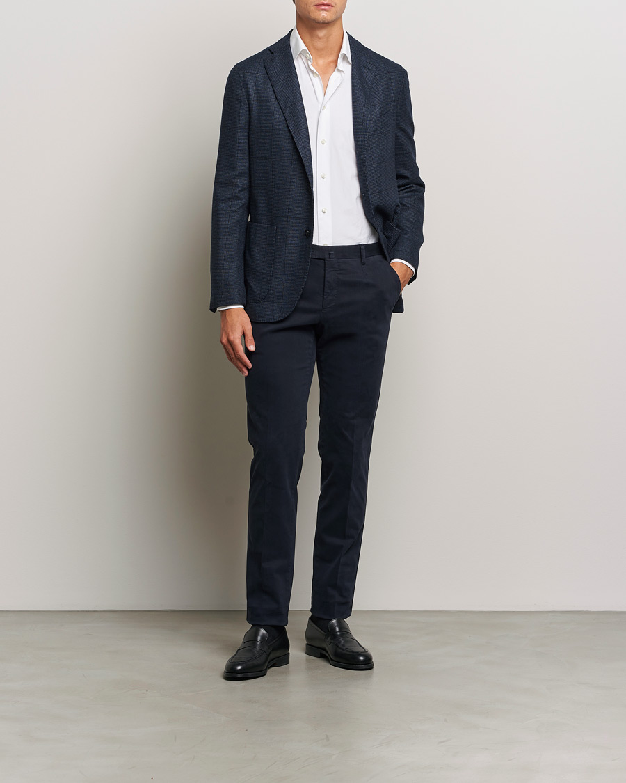 Uomini | Pantaloni | PT01 | Slim Fit Pleated Cotton Trousers Navy