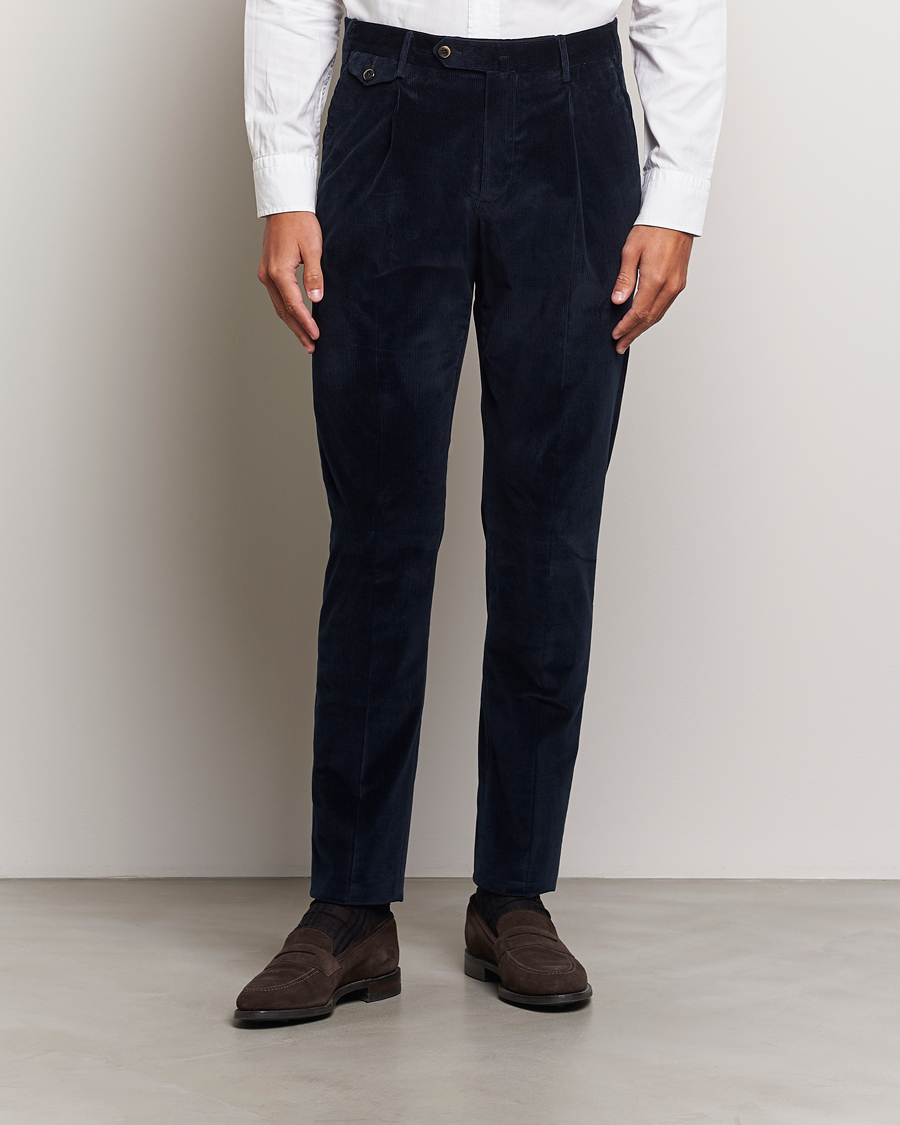 Uomini | Pantaloni | PT01 | Slim Fit Corduroy Trousers Navy