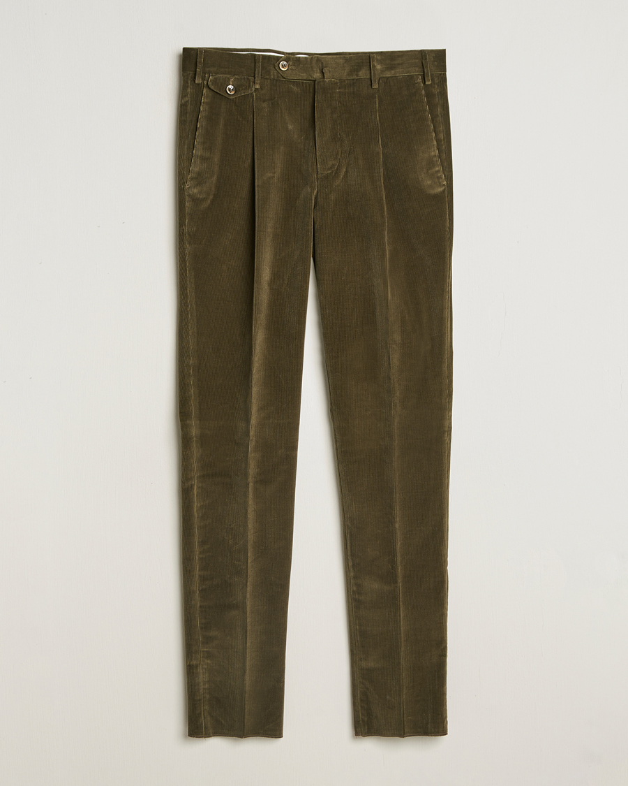 Uomini | Pantaloni | PT01 | Slim Fit Corduroy Trousers Dark Green