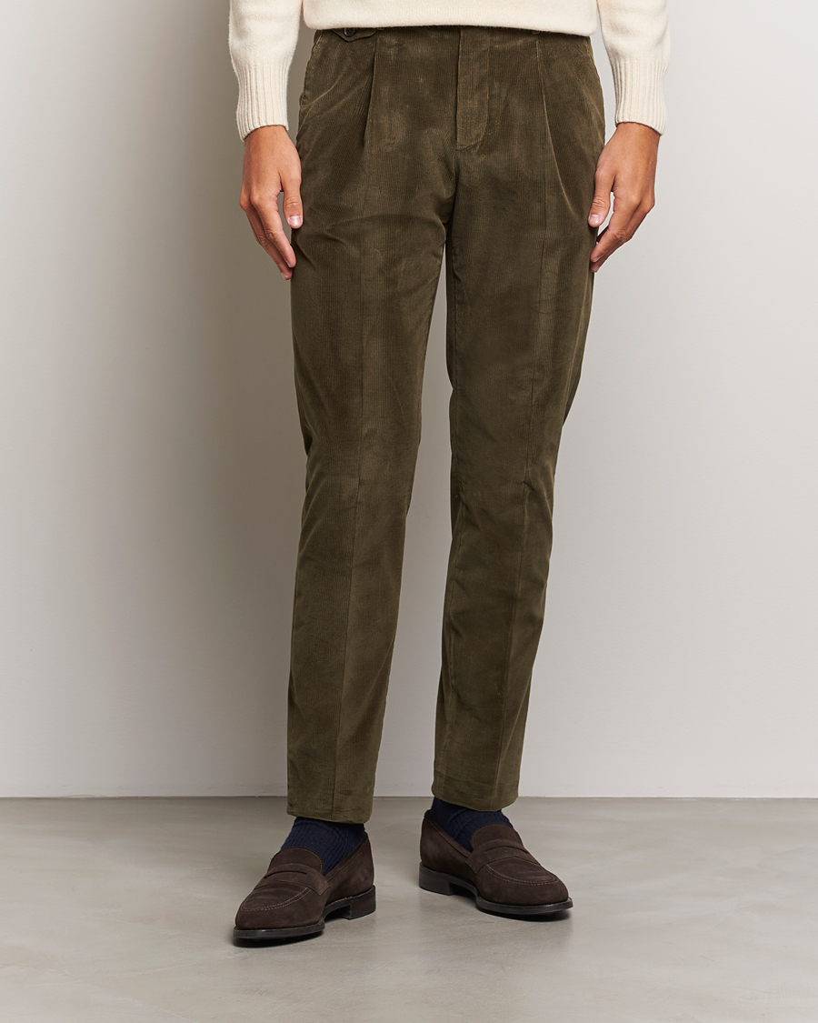 Uomini | Pantaloni | PT01 | Slim Fit Corduroy Trousers Dark Green
