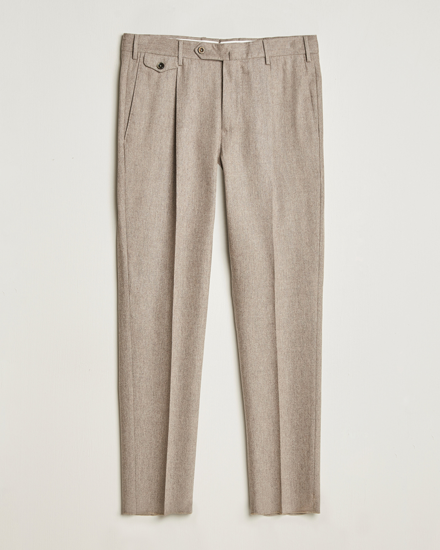Uomini | Pantaloni | PT01 | Slim Fit Pleated Wool/Cashmere Trousers Beige
