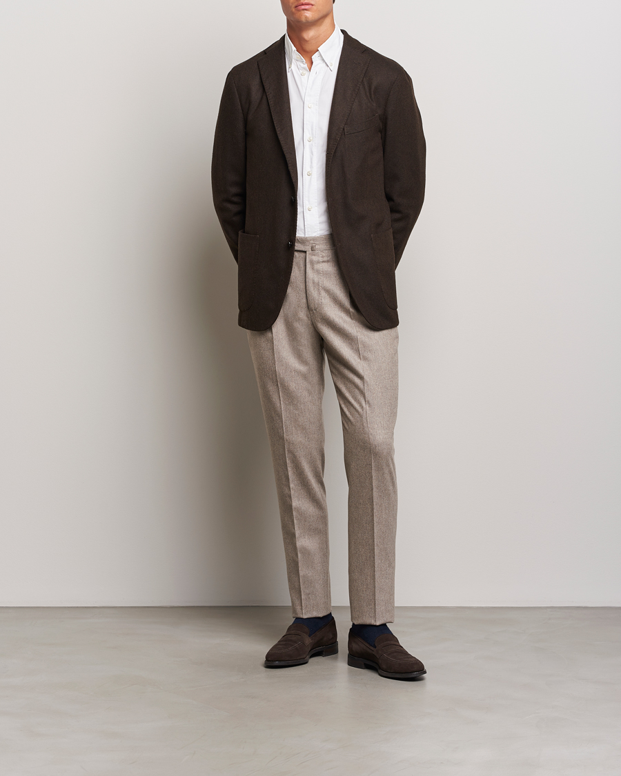 Uomini | Pantaloni | PT01 | Slim Fit Pleated Wool/Cashmere Trousers Beige