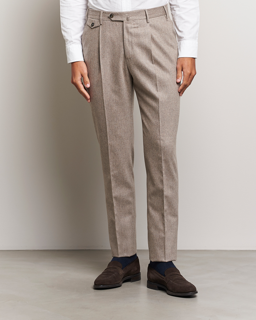 Uomini | Pantaloni | PT01 | Slim Fit Pleated Wool/Cashmere Trousers Beige