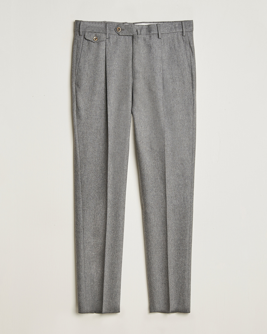 Uomini | Pantaloni | PT01 | Slim Fit Pleated Wool/Cashmere Trousers Grey Melange