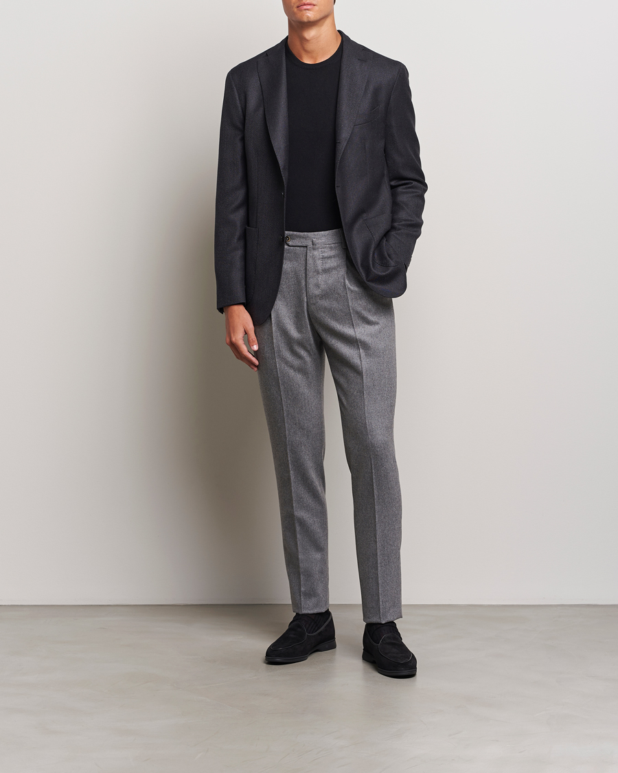 Uomini | Pantaloni | PT01 | Slim Fit Pleated Wool/Cashmere Trousers Grey Melange