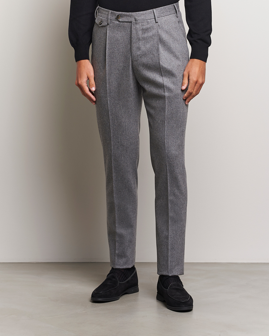 Uomini | Pantaloni | PT01 | Slim Fit Pleated Wool/Cashmere Trousers Grey Melange