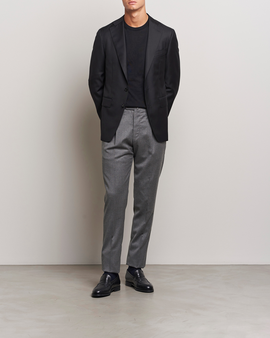 Uomini | Pantaloni | PT01 | Slim Fit Pleated Flannel Trousers Grey Melange
