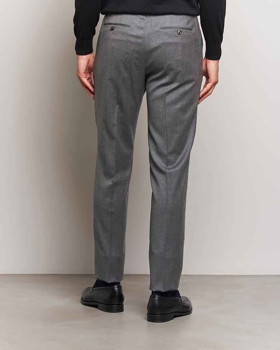Uomini | Pantaloni | PT01 | Slim Fit Pleated Flannel Trousers Grey Melange