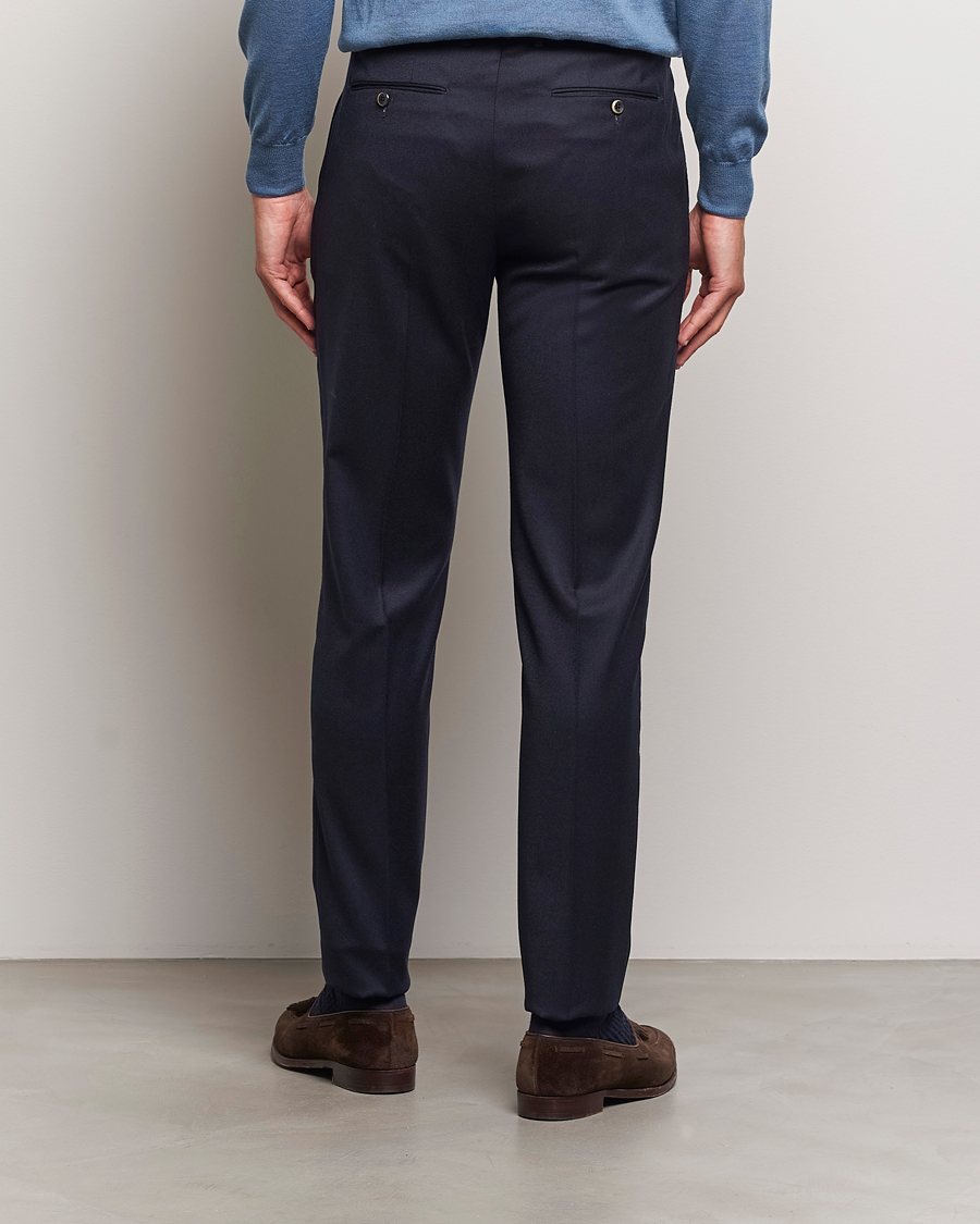 Uomini | Pantaloni | PT01 | Slim Fit Pleated Flannel Trousers Navy