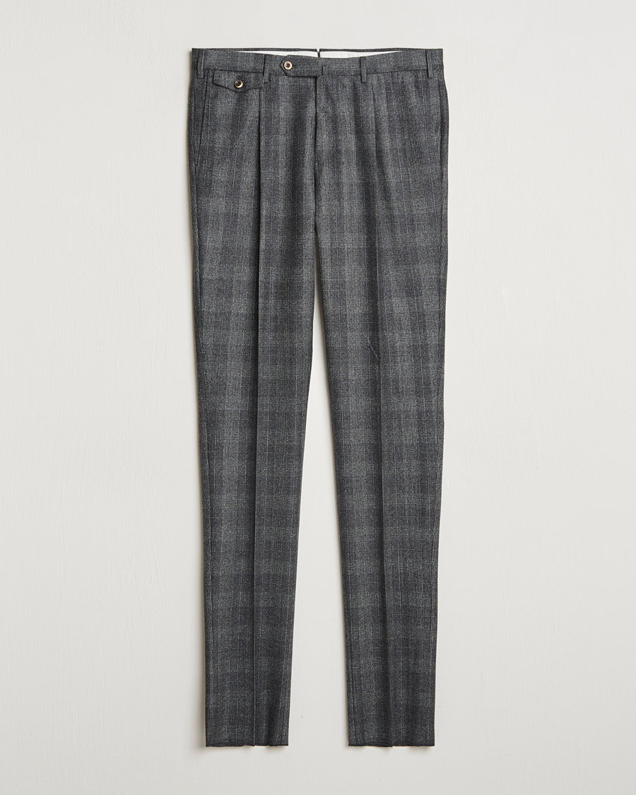 Uomini | Pantaloni | PT01 | Slim Fit Pleated Checked Flannel Trousers Grey