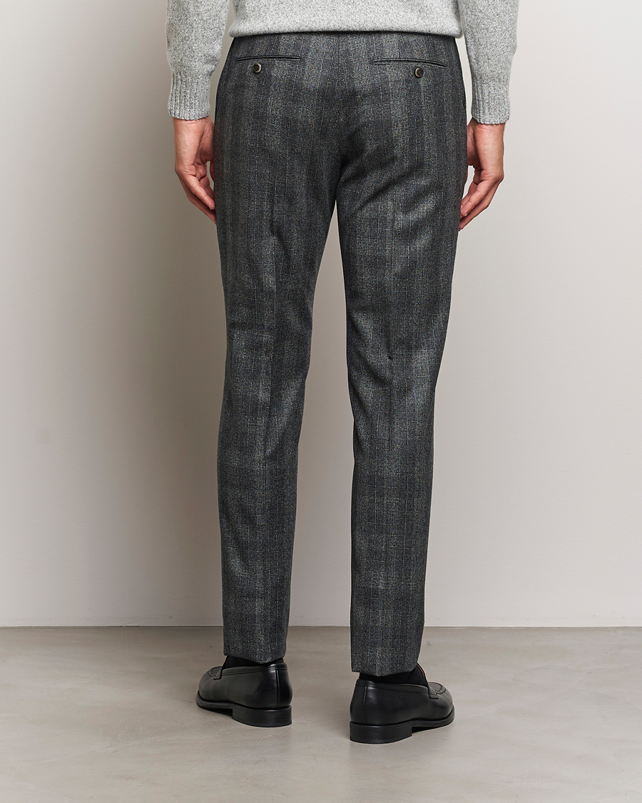 Uomini | Pantaloni | PT01 | Slim Fit Pleated Checked Flannel Trousers Grey
