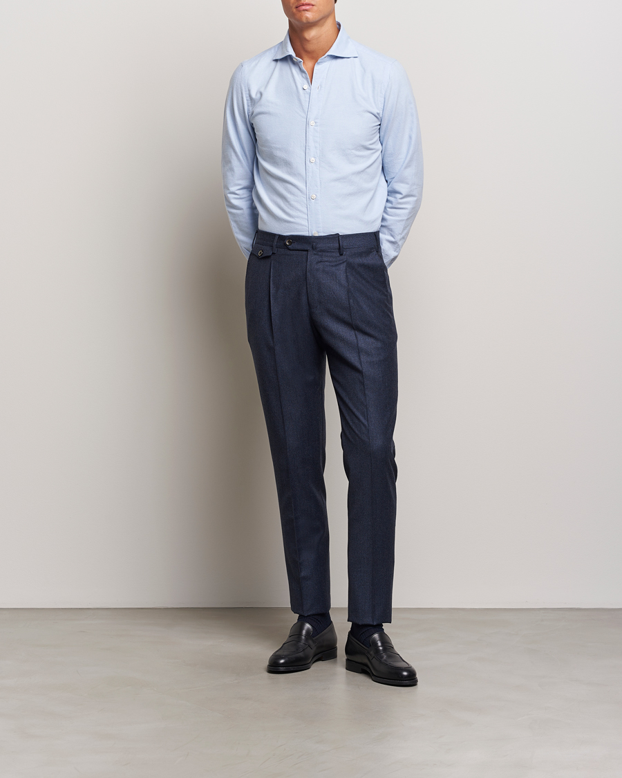 Uomini | Pantaloni | PT01 | Slim Fit Pleated Houndstooth Flannel Trousers Navy