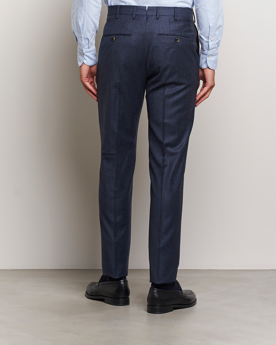Uomini | Pantaloni | PT01 | Slim Fit Pleated Houndstooth Flannel Trousers Navy
