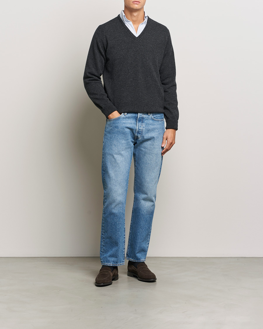 Uomini | Maglieria | William Lockie | Rob Lambswool V-Neck Charcoal