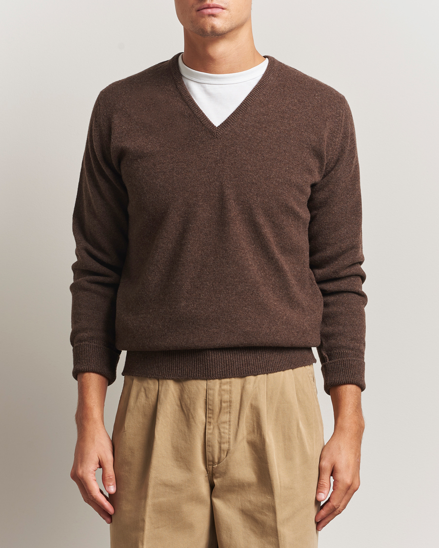Uomini | Maglieria | William Lockie | Rob Lambswool V-Neck Mocha