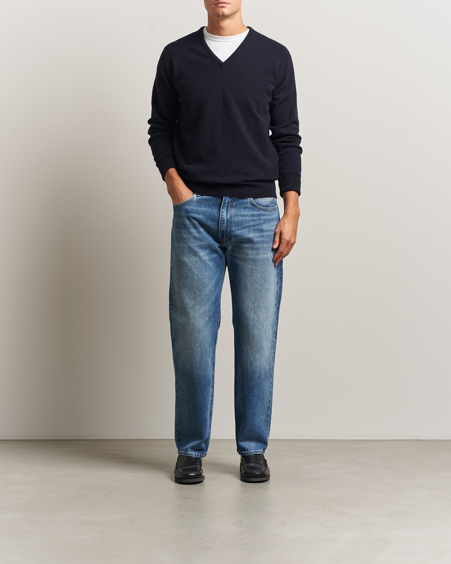 Uomini | Maglieria | William Lockie | Rob Lambswool V-Neck Navy