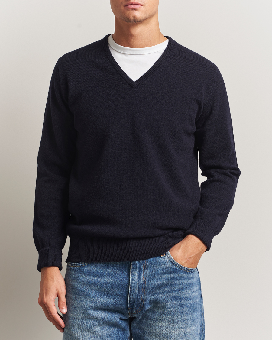 Uomini | Maglieria | William Lockie | Rob Lambswool V-Neck Navy