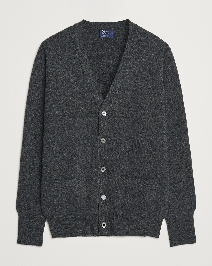Uomini | Maglieria | William Lockie | Rob Lambswool Cardigan Charcoal