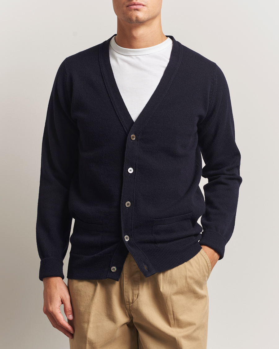 Uomini | Maglieria | William Lockie | Rob Lambswool Cardigan Navy