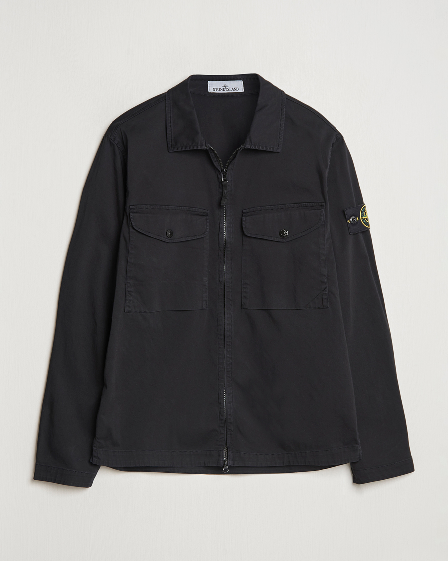 Uomini | Camicie | Stone Island | Garment Dyed Cotton Zip Overshirt Black