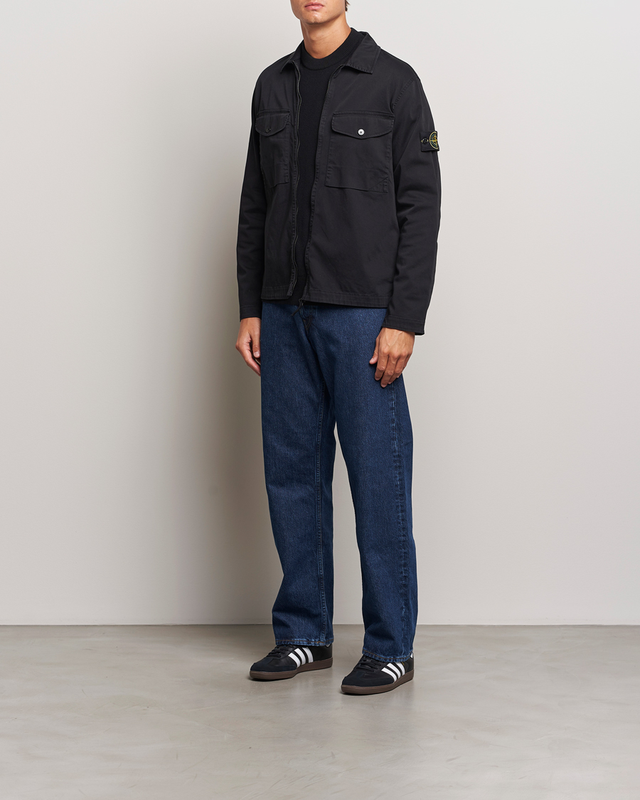 Uomini | Camicie | Stone Island | Garment Dyed Cotton Zip Overshirt Black